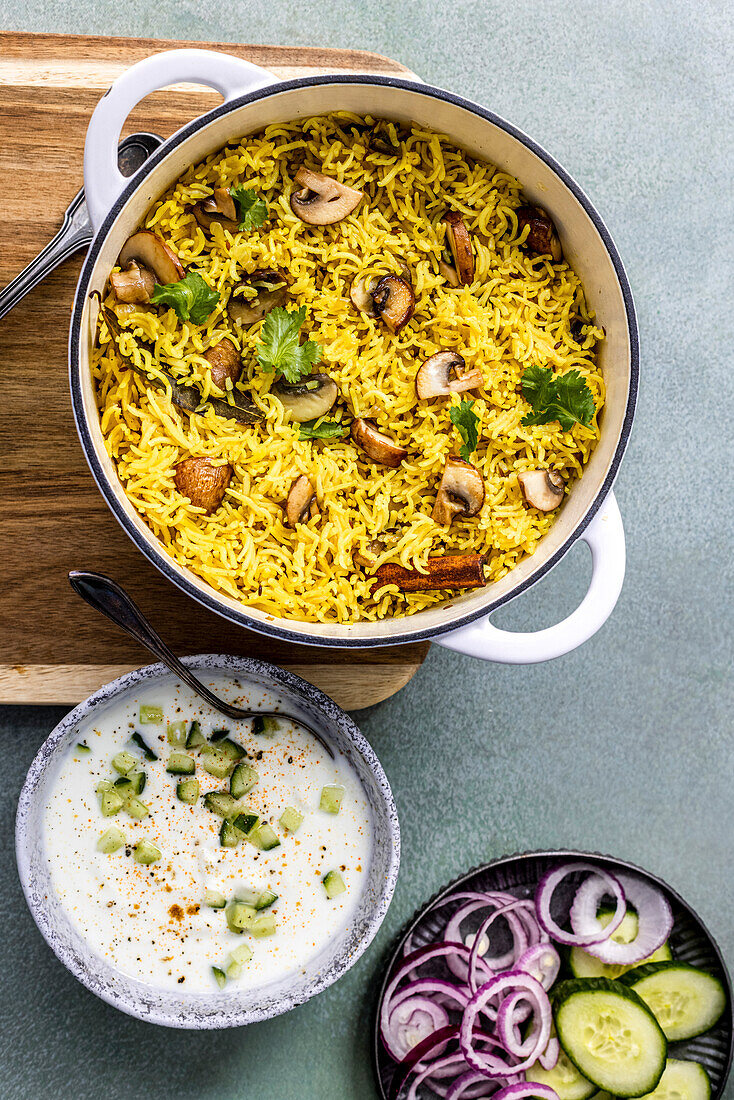 Indian mushroom and pilau rice dish