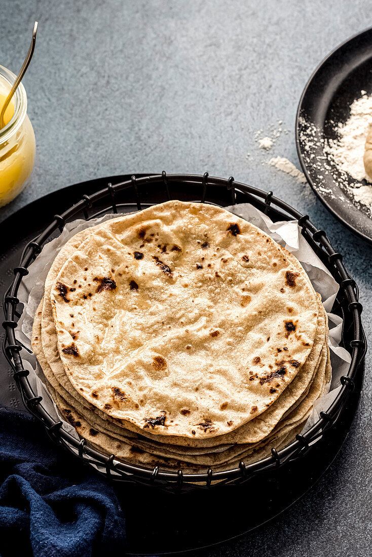 Stack of Indian roti (chapati)