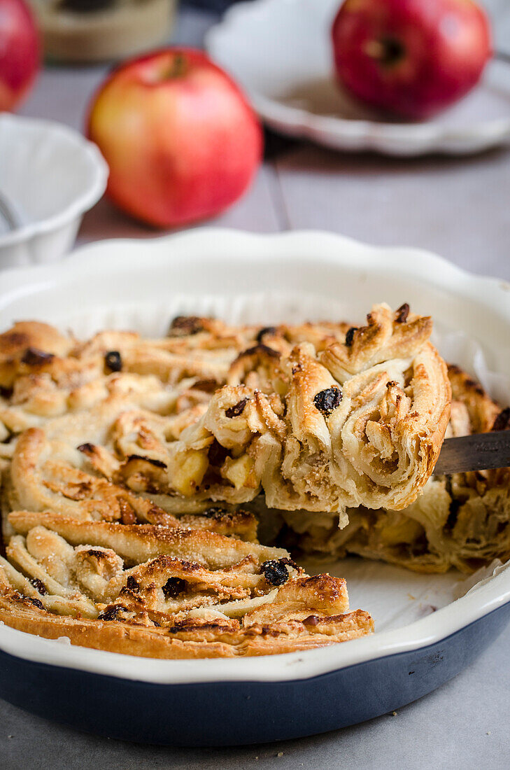 A freshly baked apple strudel