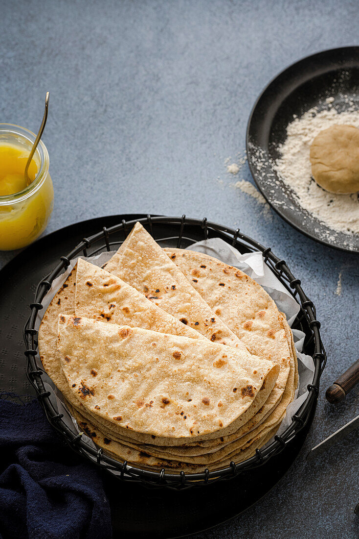 Pile of Indian roti (chapati)