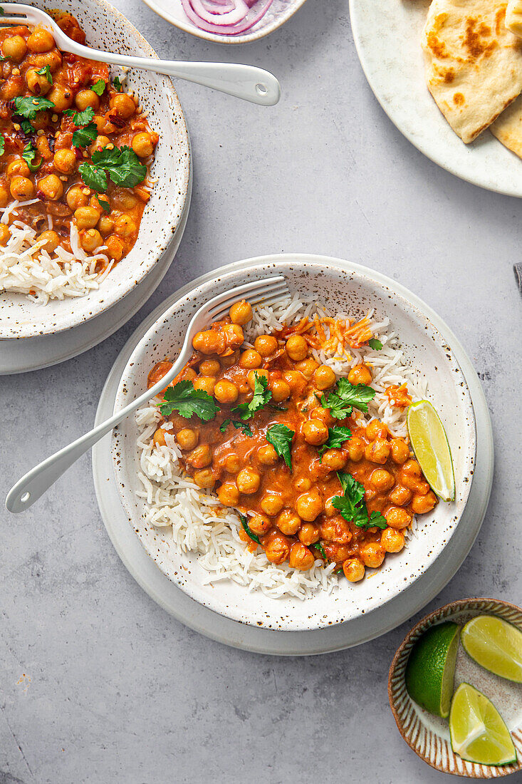 Chickpea curry, served with rice
