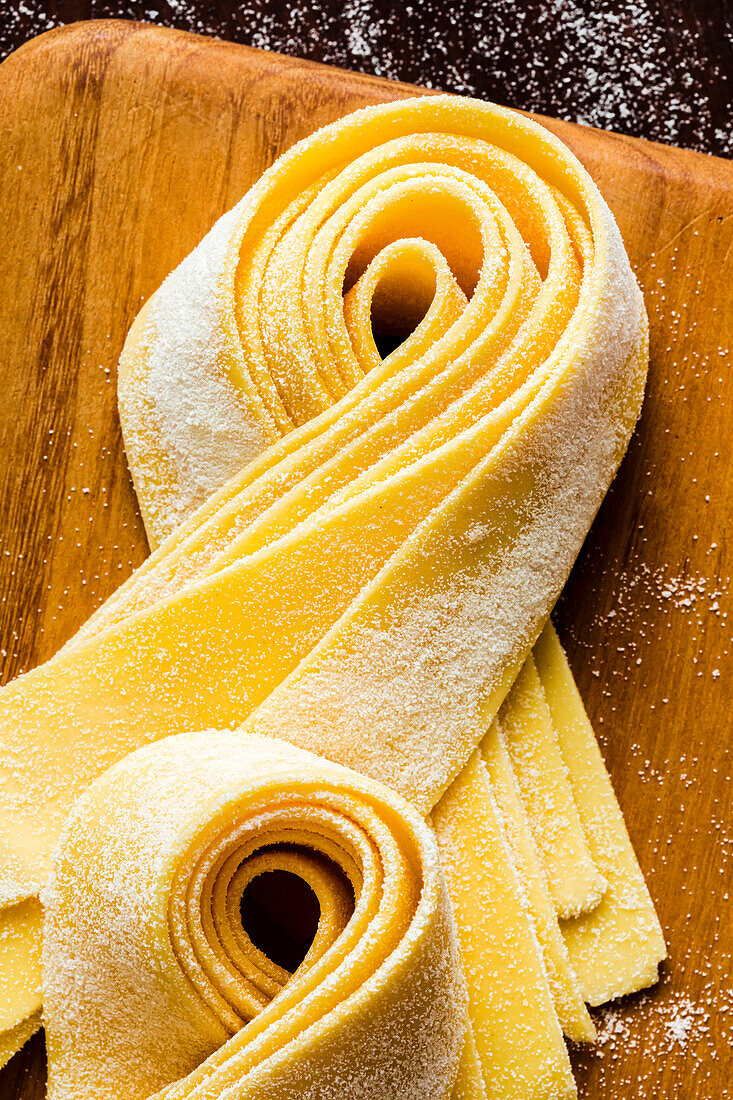 Fresh pappardelle in close-up