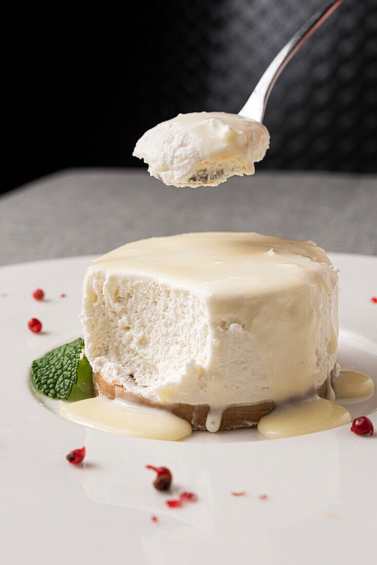 White chocolate cheesecake for dessert