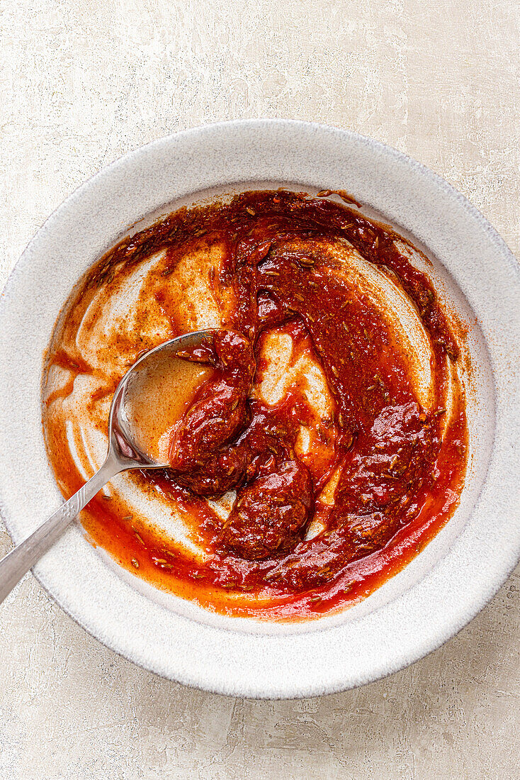 Spicy red sauce in a bowl
