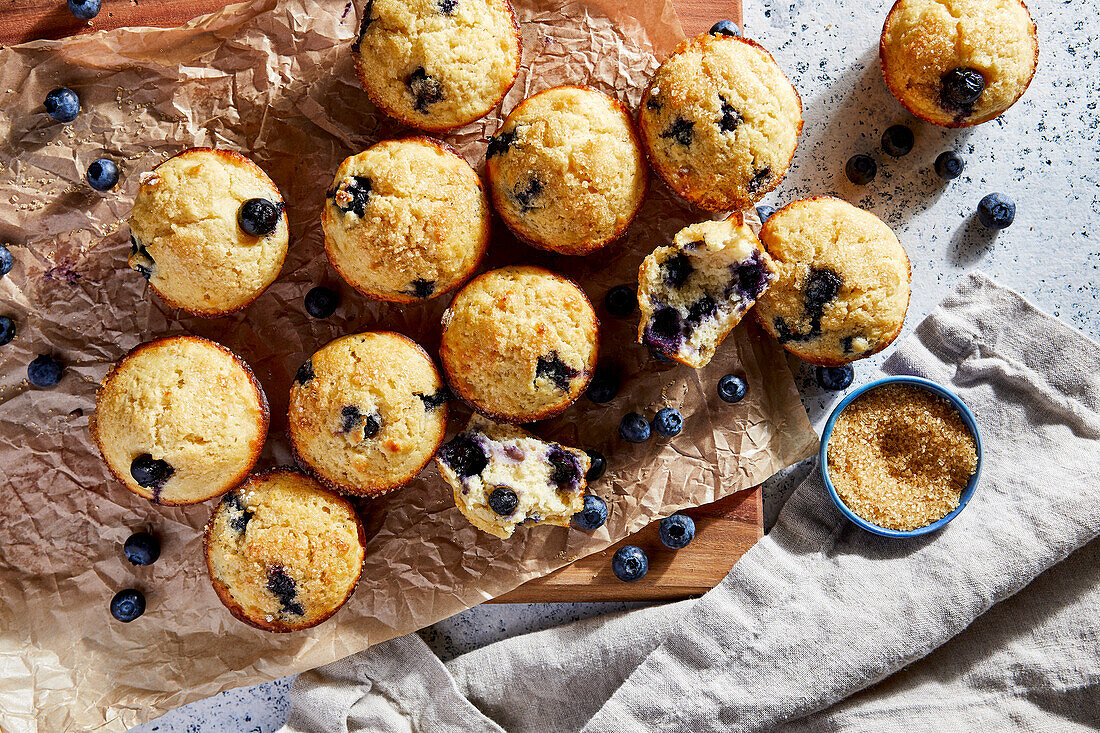 Blueberry cupcakes on parchment paper