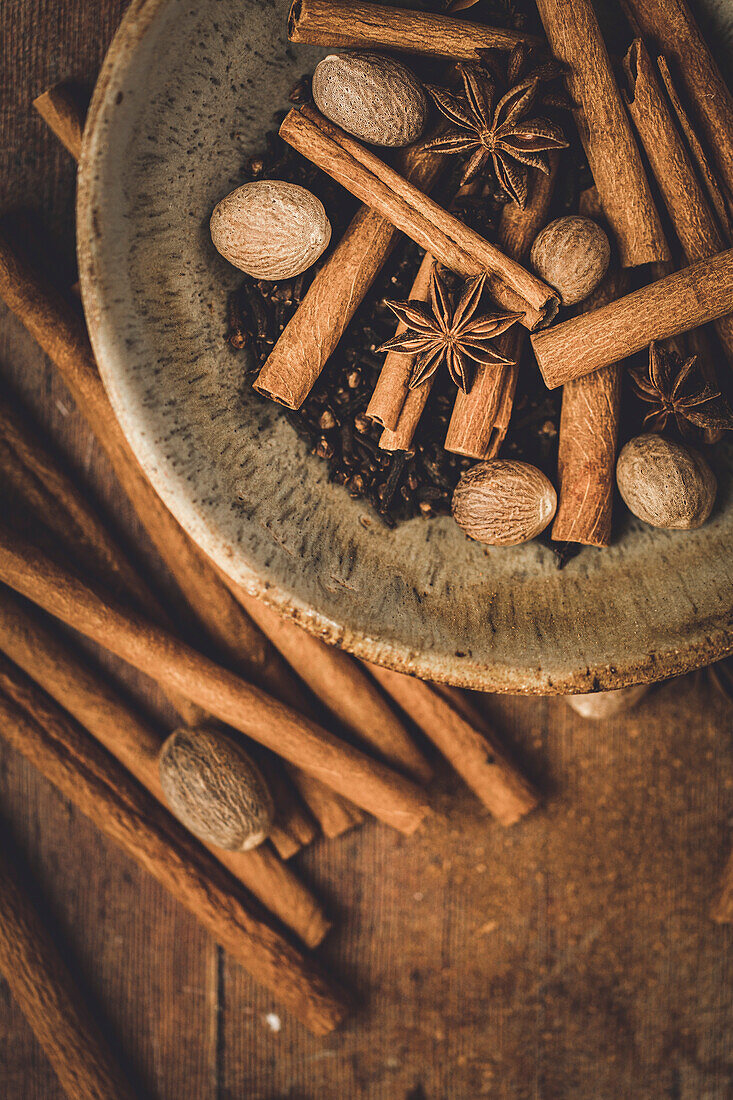 Warm spices in a ceramic bowl