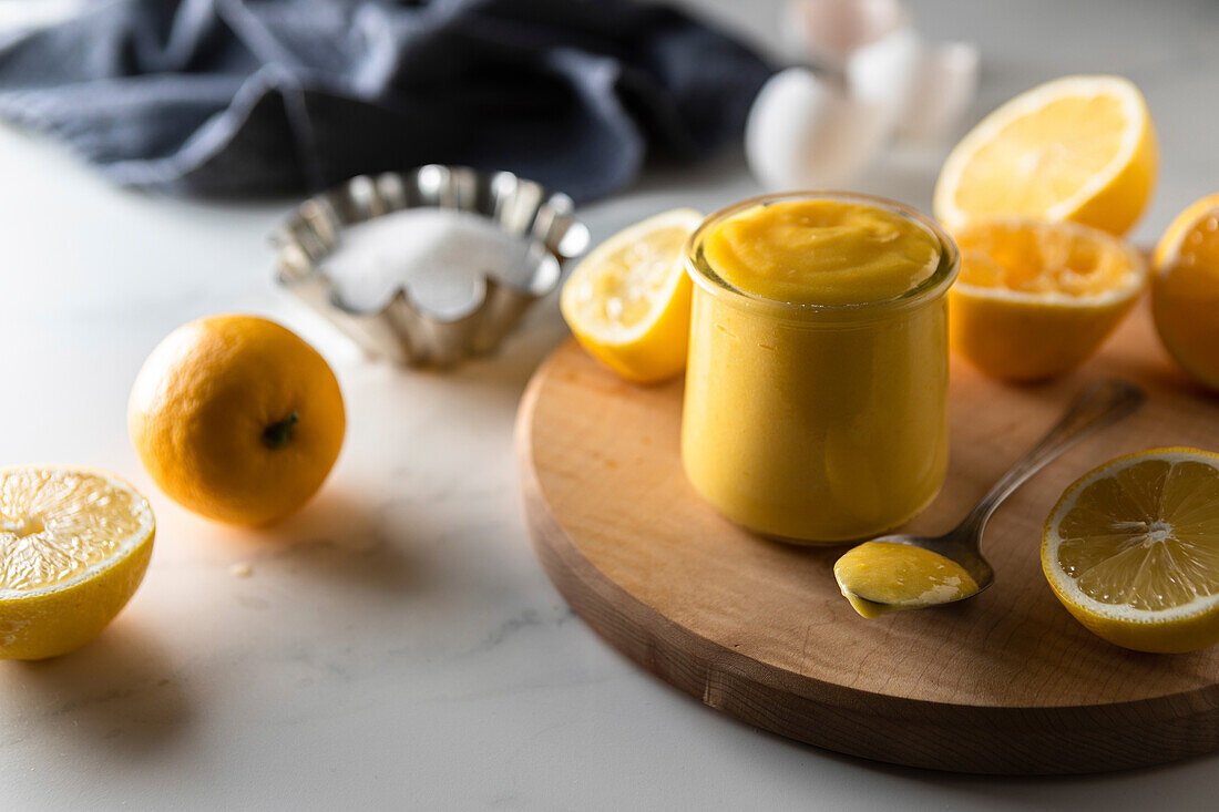 Homemade lemon curd in a jar