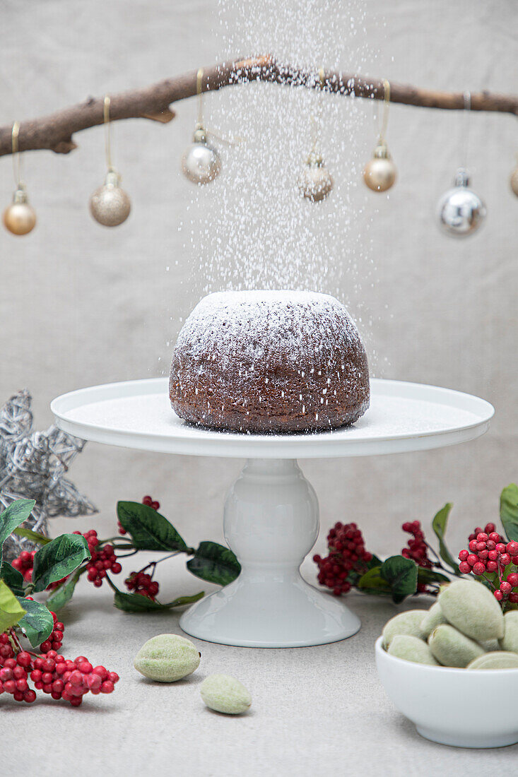 Christmas Plum Pudding dusted with sugar