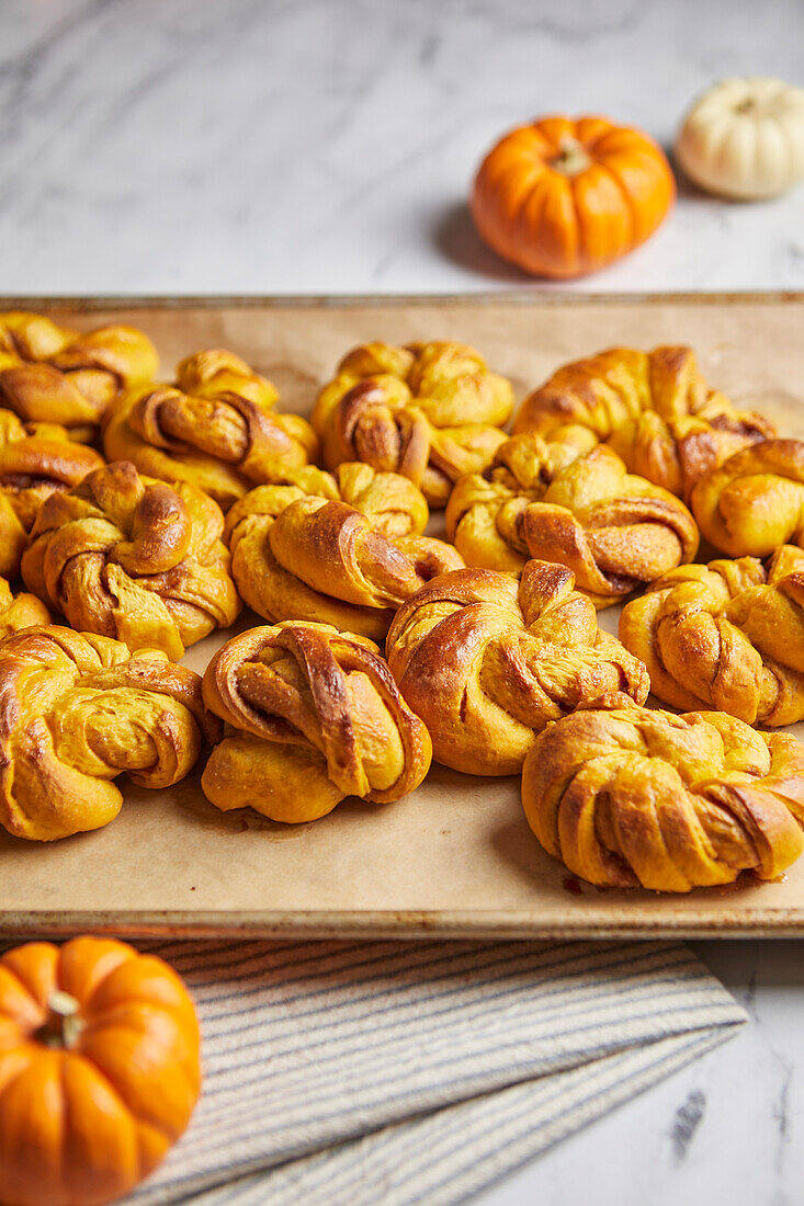 Homemade pumpkin cinnamon knot pastry
