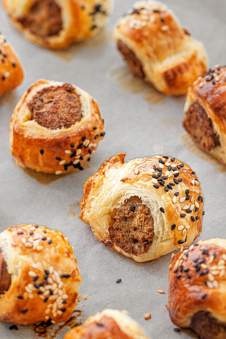 Fresh puff pastry sausage rolls