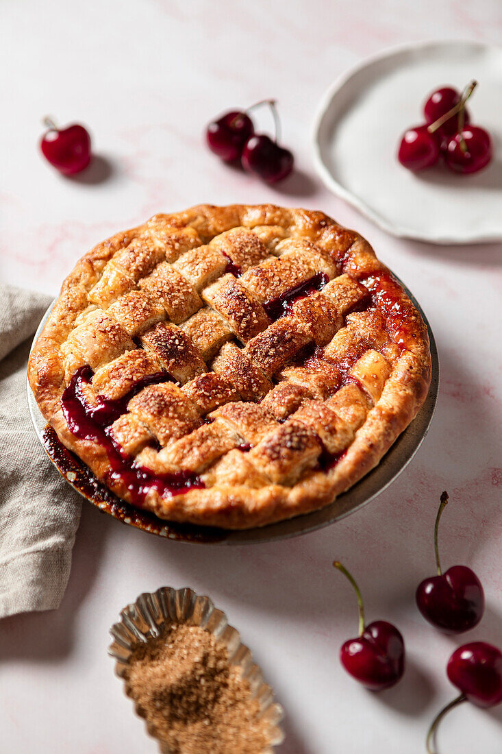Cherry pie with lattice crust