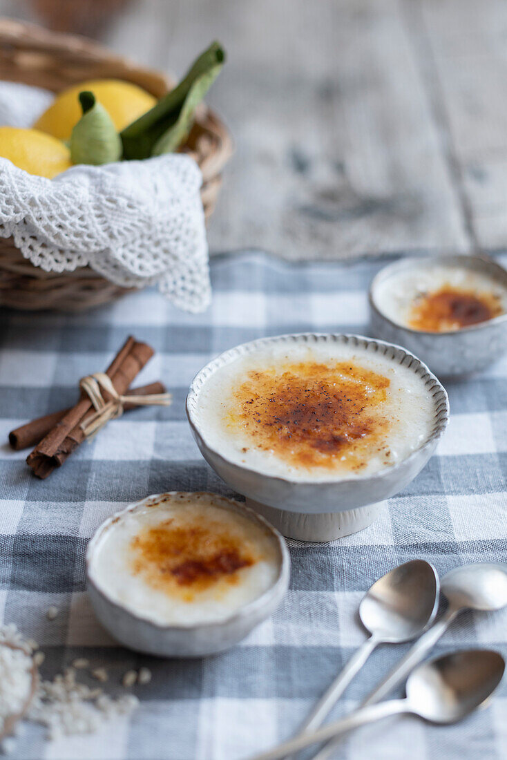 Traditional creamy Spanish rice pudding in a bowl