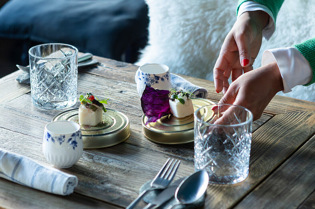 Elegant fusion cuisine served at a Michelin-starred restaurant in Zermatt with a focus on local, seasonal ingredients.