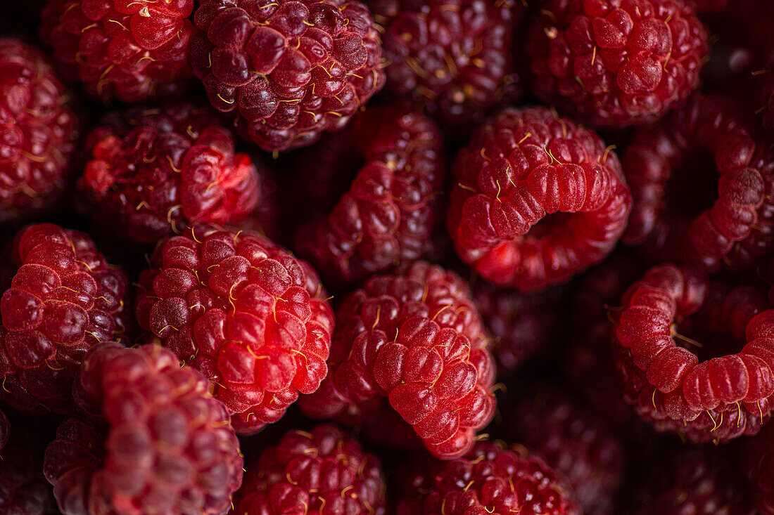 Focused of delicious fresh sweet ripe red raspberry