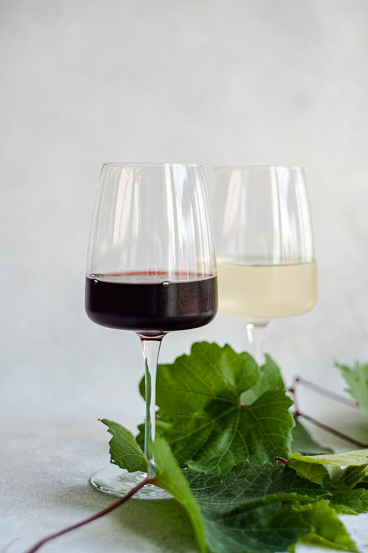 Weingläser Saperavi rot und Kisi trocken weiß, eine der beliebtesten Weinsorten in Georgien