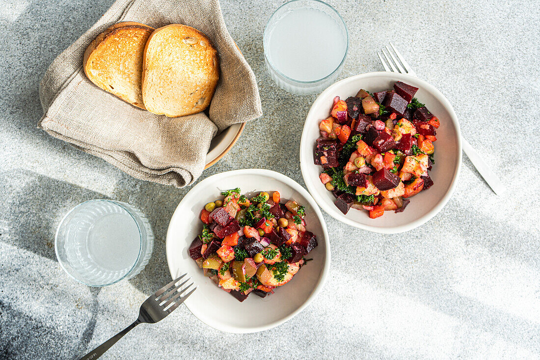 Tasty healthy baked vegetable salad served in the bowl