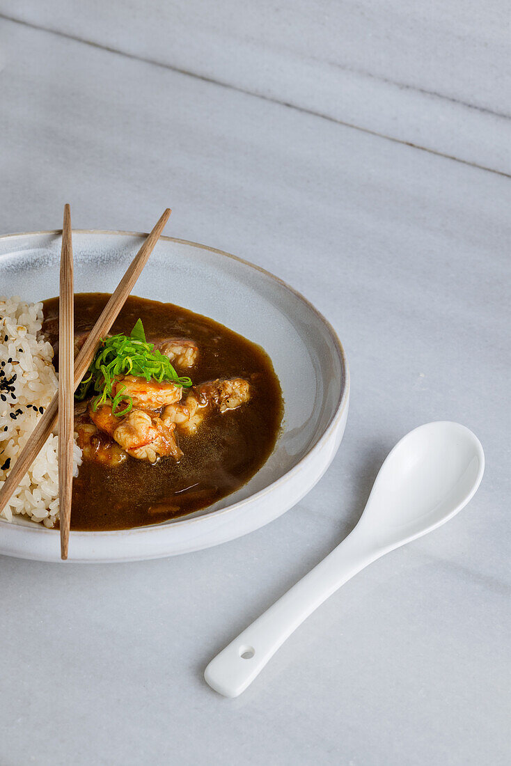 Japanese curry rice with shrimps