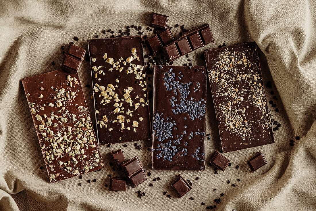 From above composition of various homemade chocolate bars