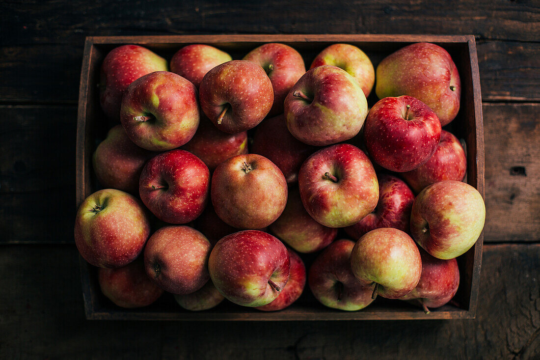 Fresh red apples on dark background