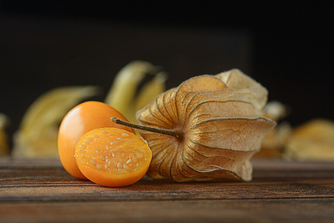 Background of Aguaymanto Peruvian GroundCherry on dark background