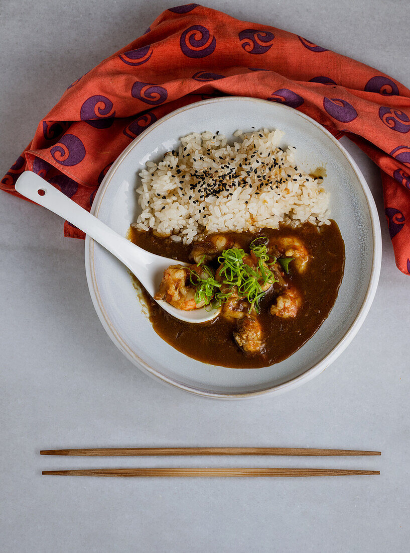 Japanese curry rice with shrimps
