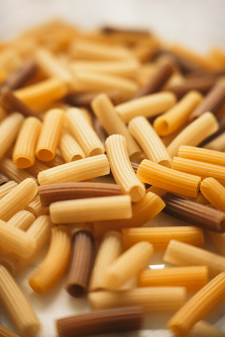 From above assortment of colorful macaroni