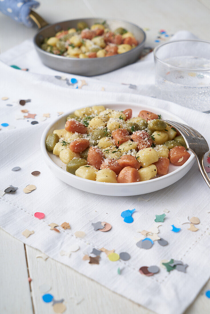 Tricolour gnocchi with parmesan