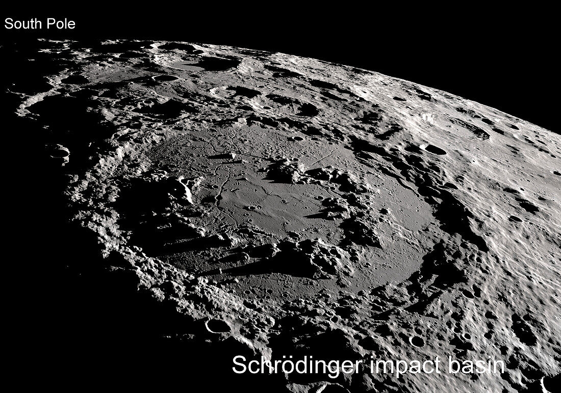 Lunar South Pole and Schrodinger Basin, satellite image
