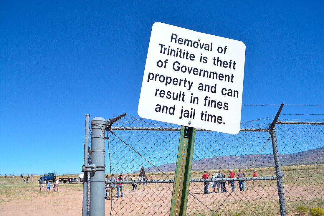 Sign warning visitors not to remove trinitite, Trinity Site, USA