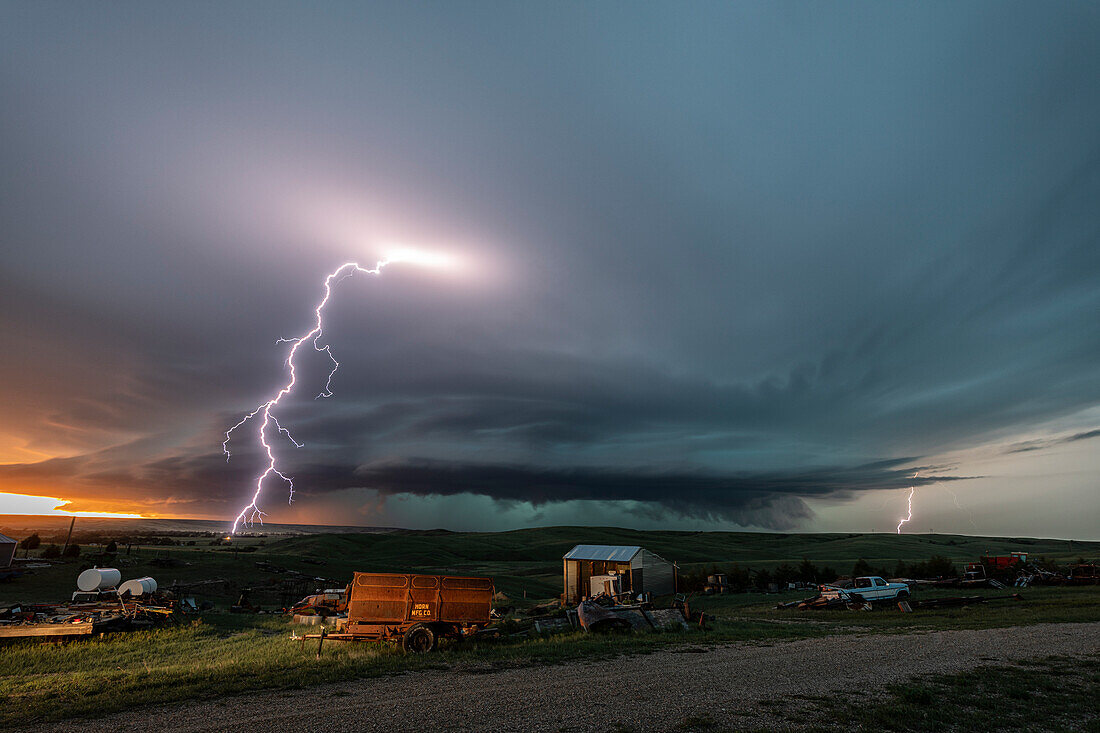 Supercell thunderstorm with lightning, South Dakota, USA