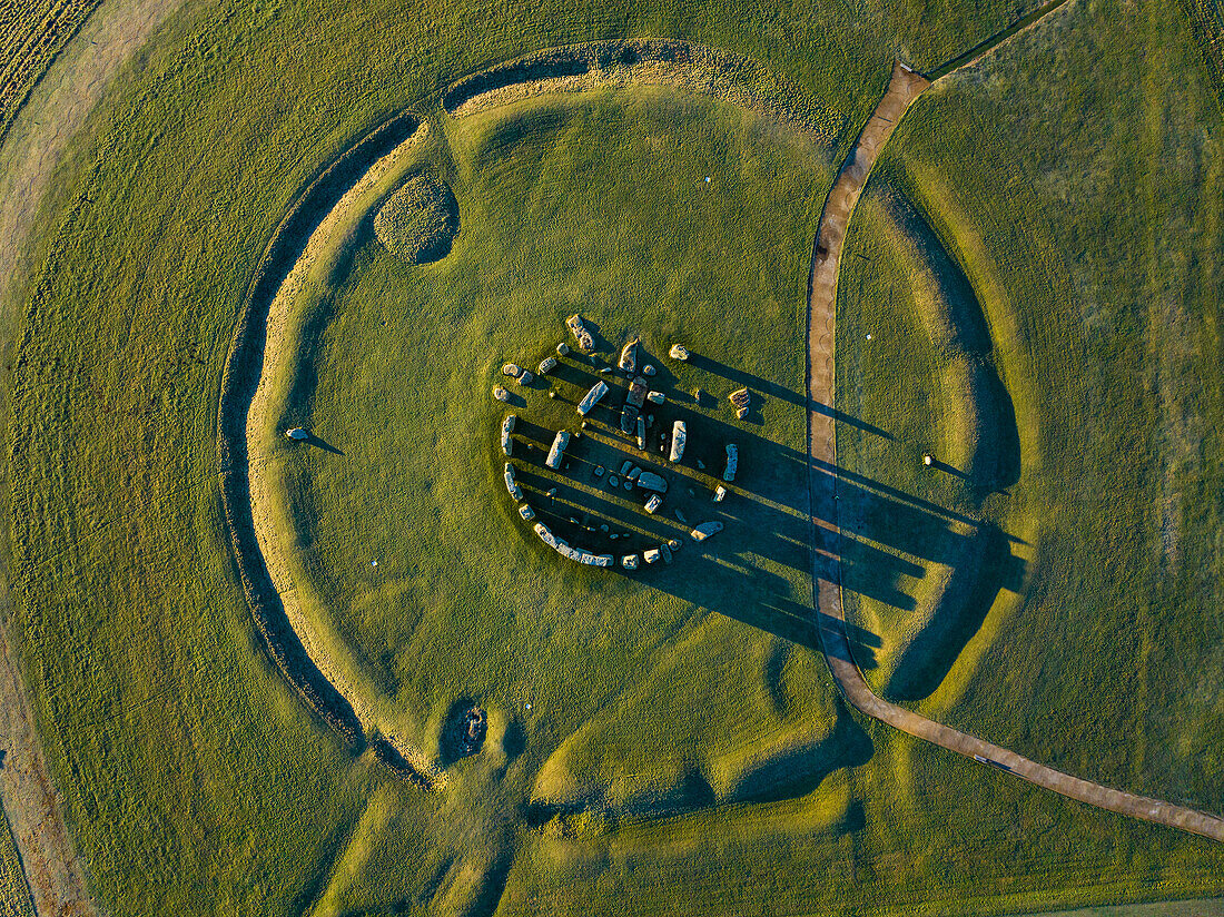 Aerial view of main Stonehenge site, Wiltshire, UK