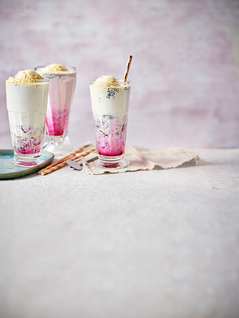 Falooda - dessert made from glass noodles with ice cream