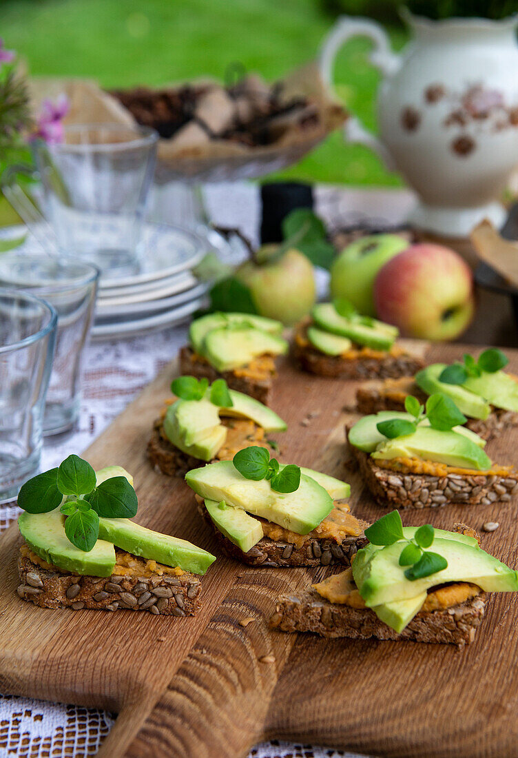 Bread with peanut butter and avocado