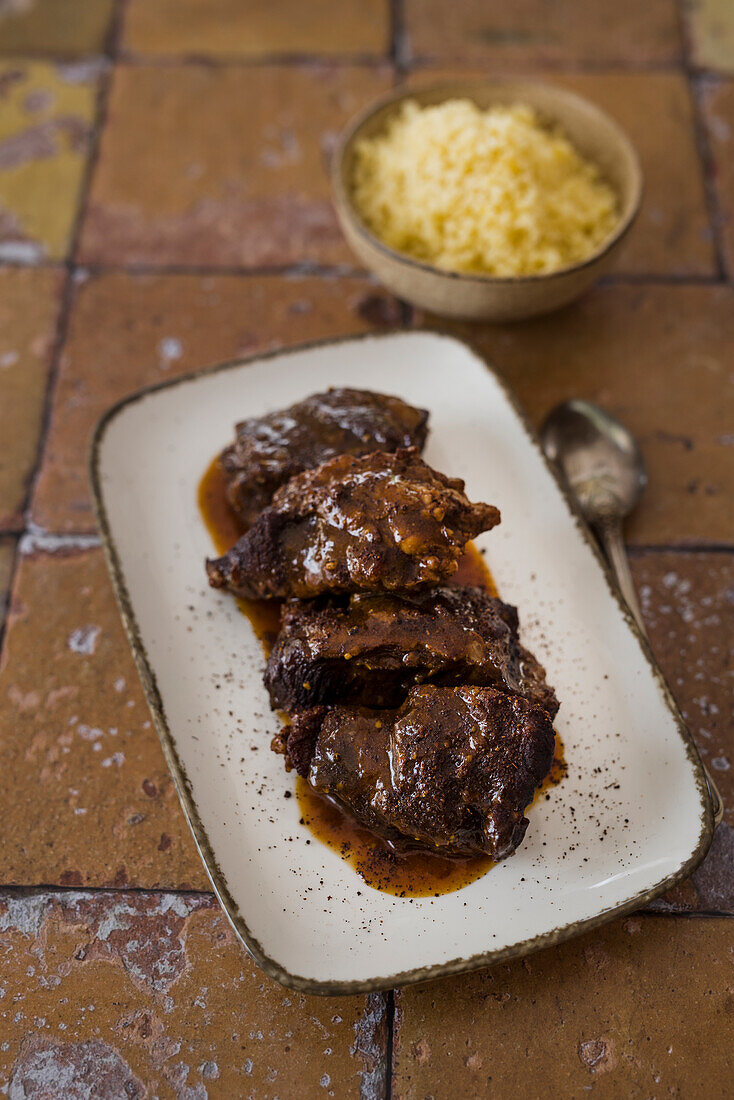 Braised veal cheeks with Moroccan spices