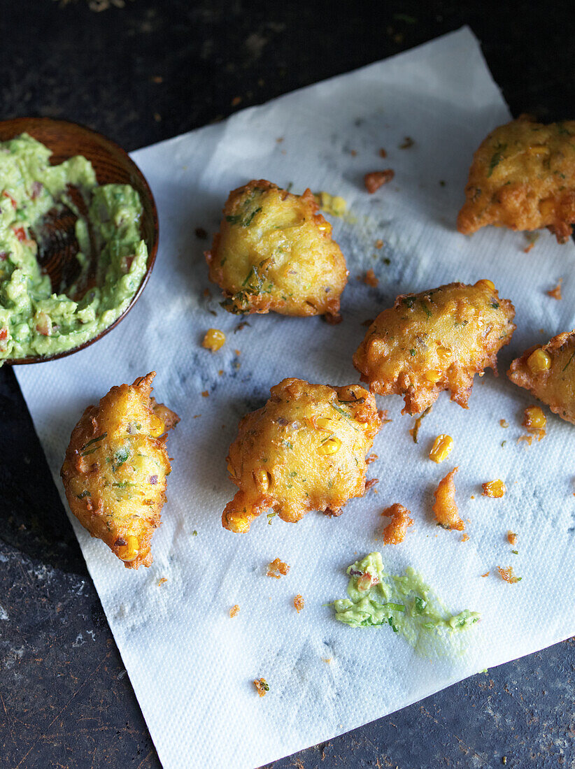 Corn fritters with guacamole
