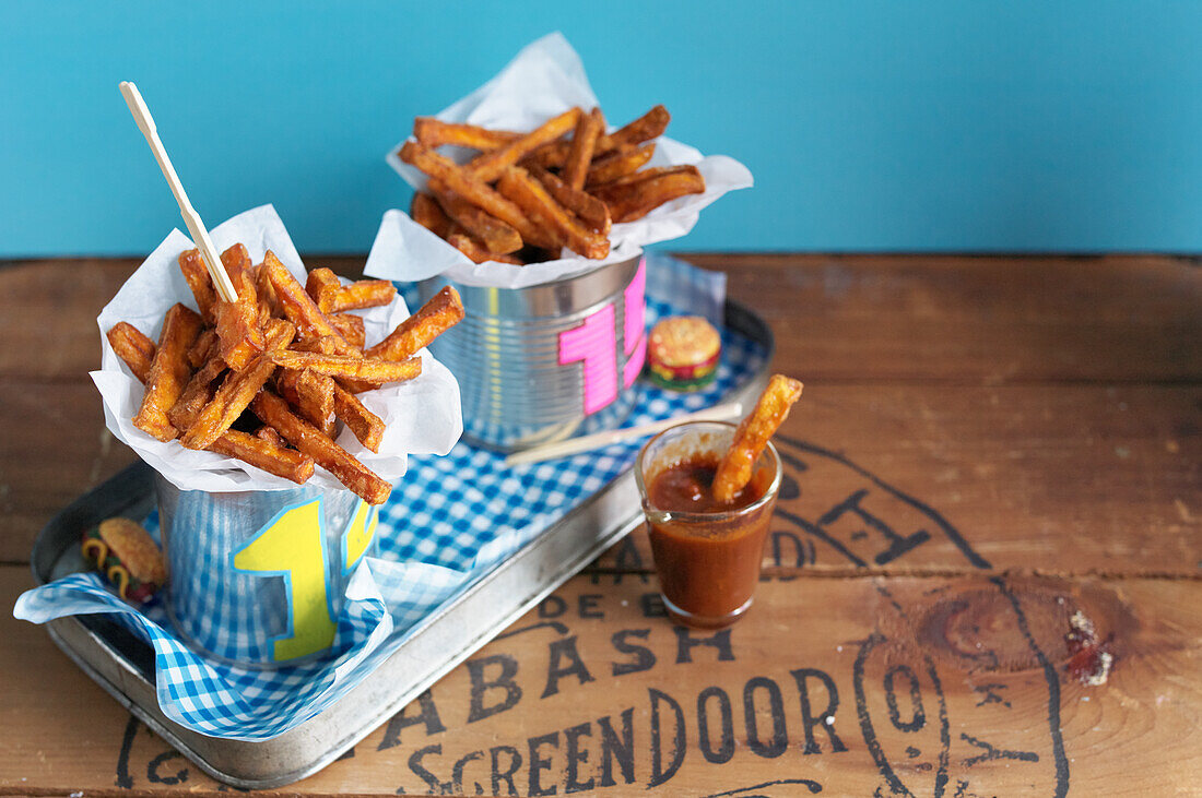 Sweet potato fries with peanut sauce