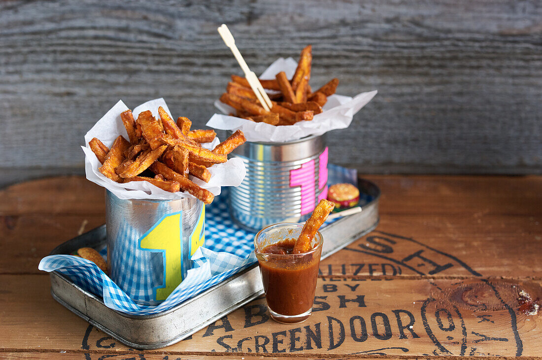 Sweet potato fries with peanut sauce