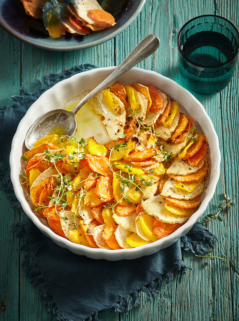 Root vegetable gratin with parmesan
