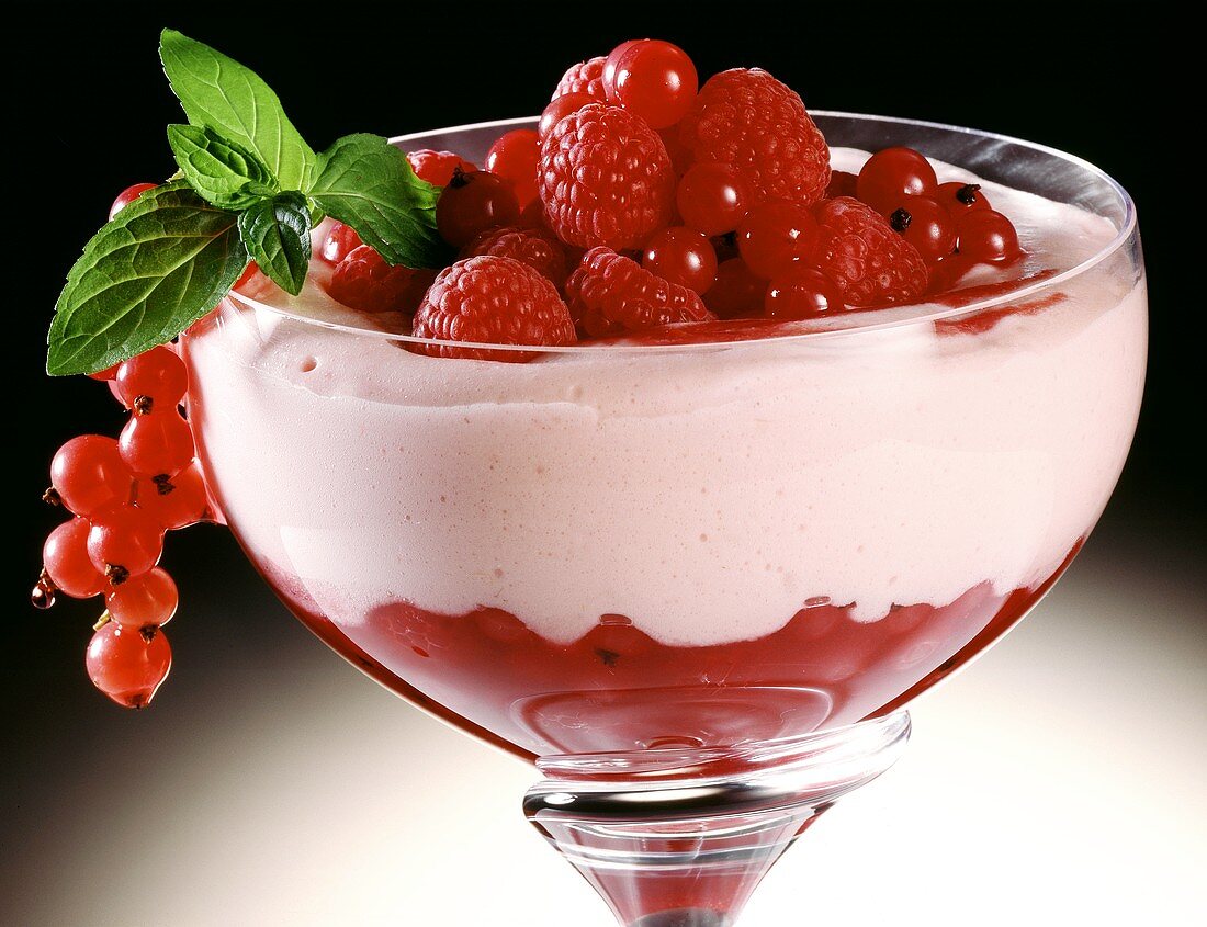 Berry Flavored Mousse Topped with Fresh Berries