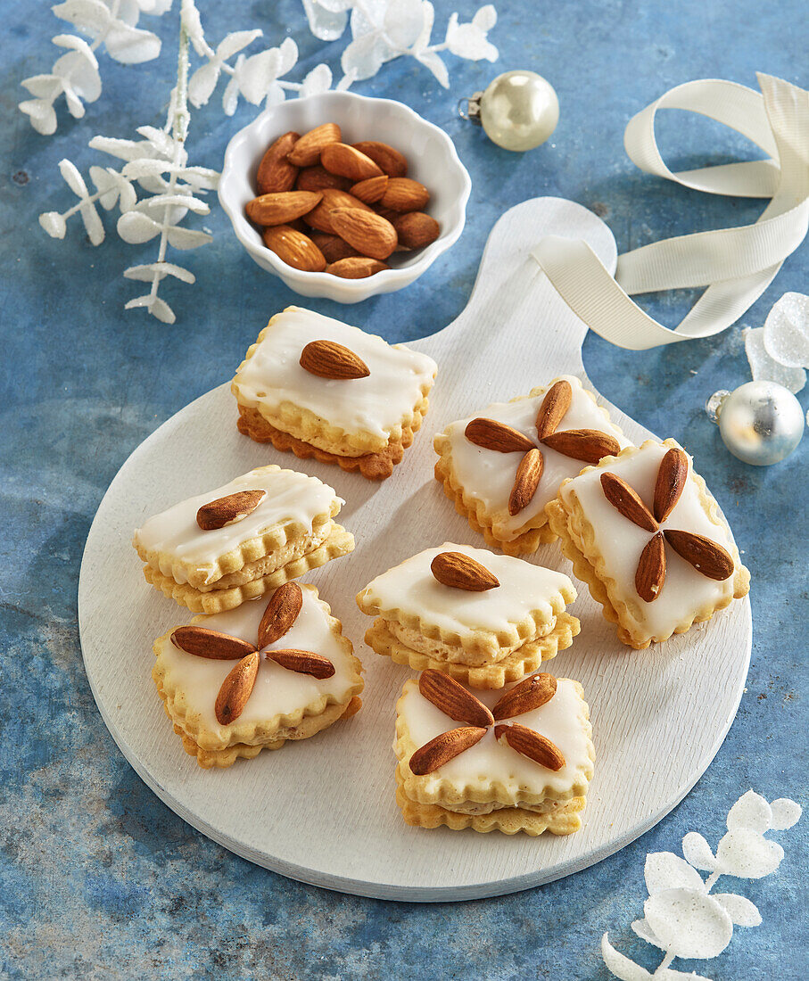 Stuffed walnut biscuits with almonds