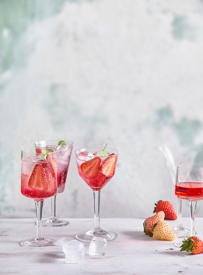 Strawberry cocktail with sparkling wine and Campari