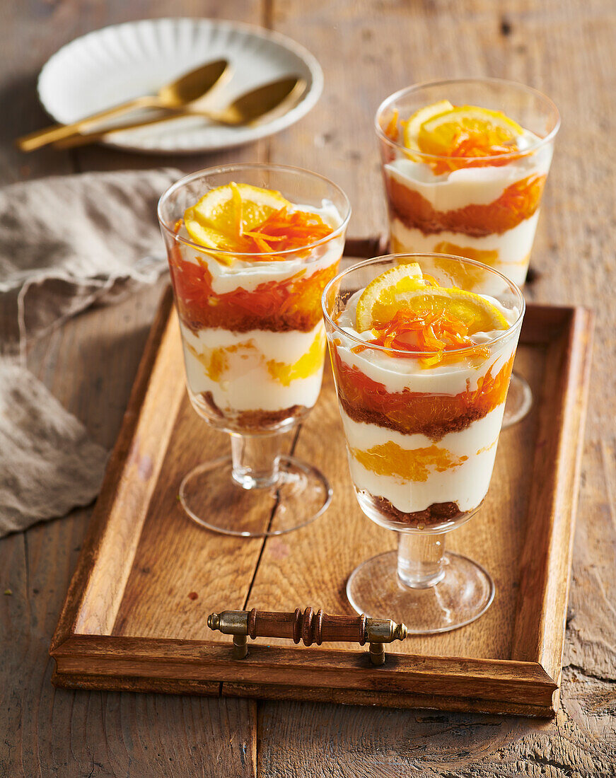 Yoghurt and citrus trifle with carrots, honey and mandarins