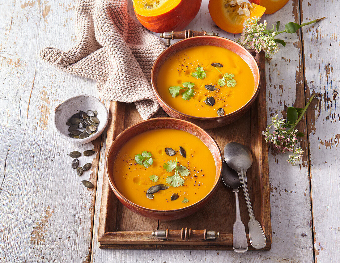 Pumpkin soup with coconut milk and coriander