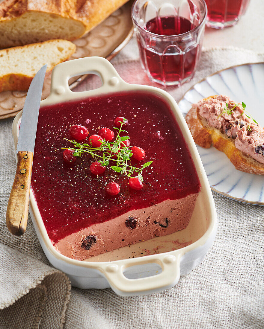 Liver pâté with cranberry jelly and thyme