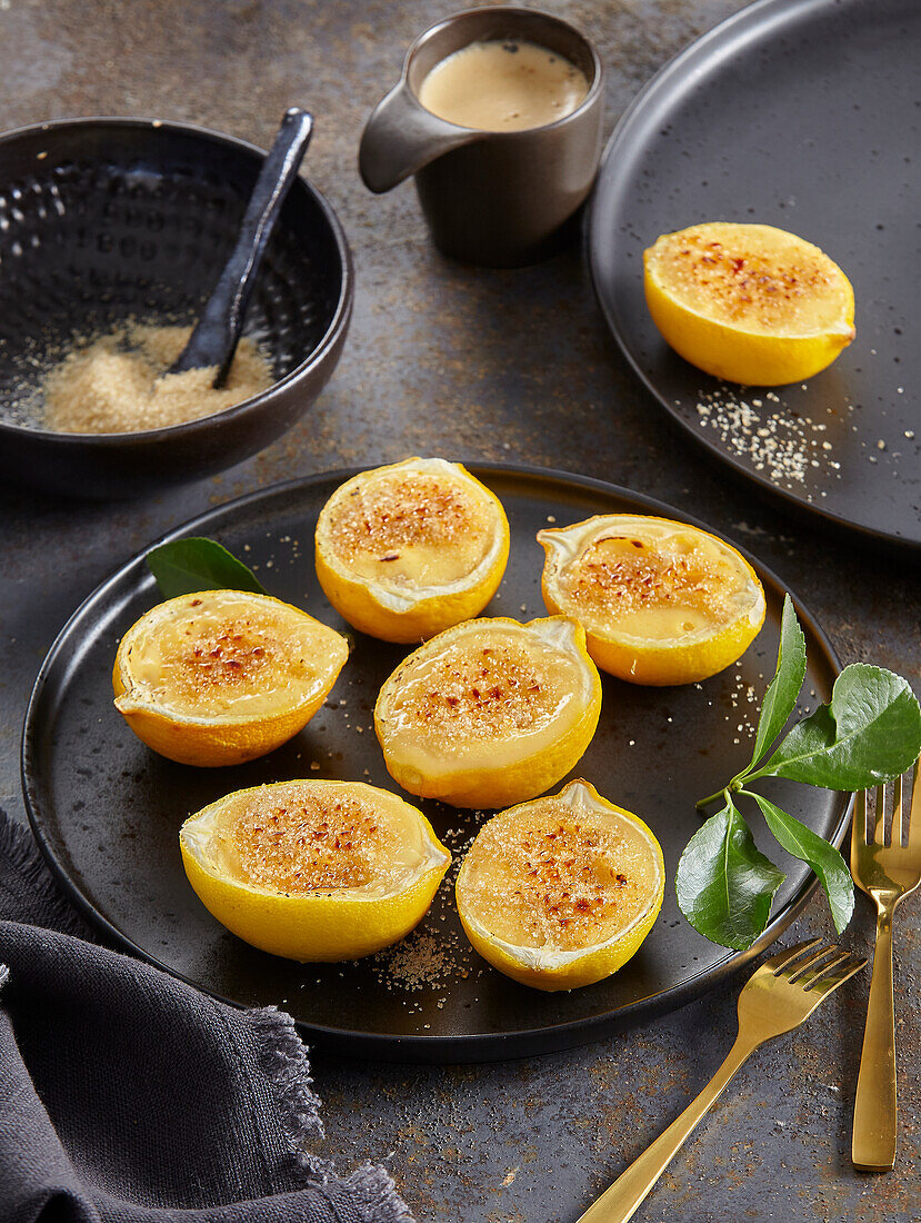 Lemon crème brûlée with a caramelised surface