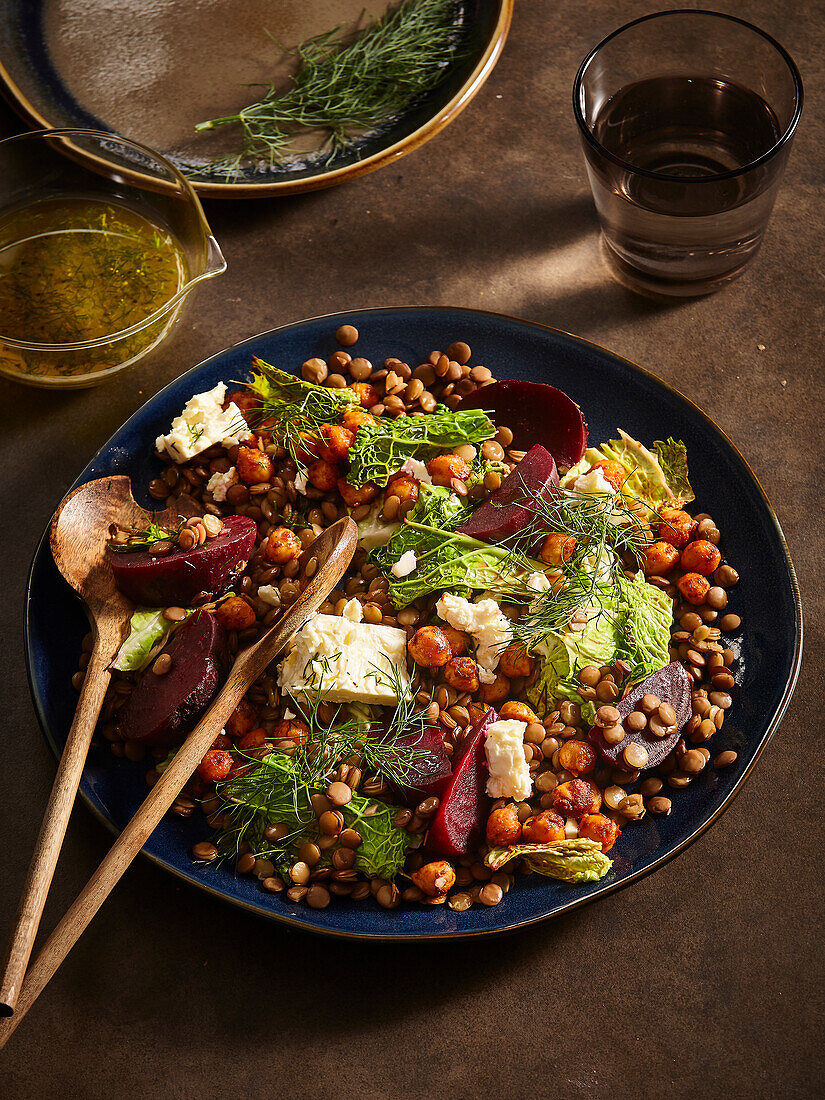 Lentil salad with beetroot and feta