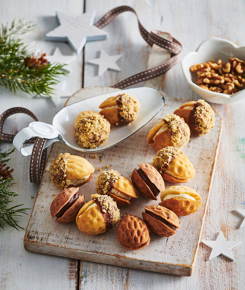 Gluten-free nut biscuits in walnut shape