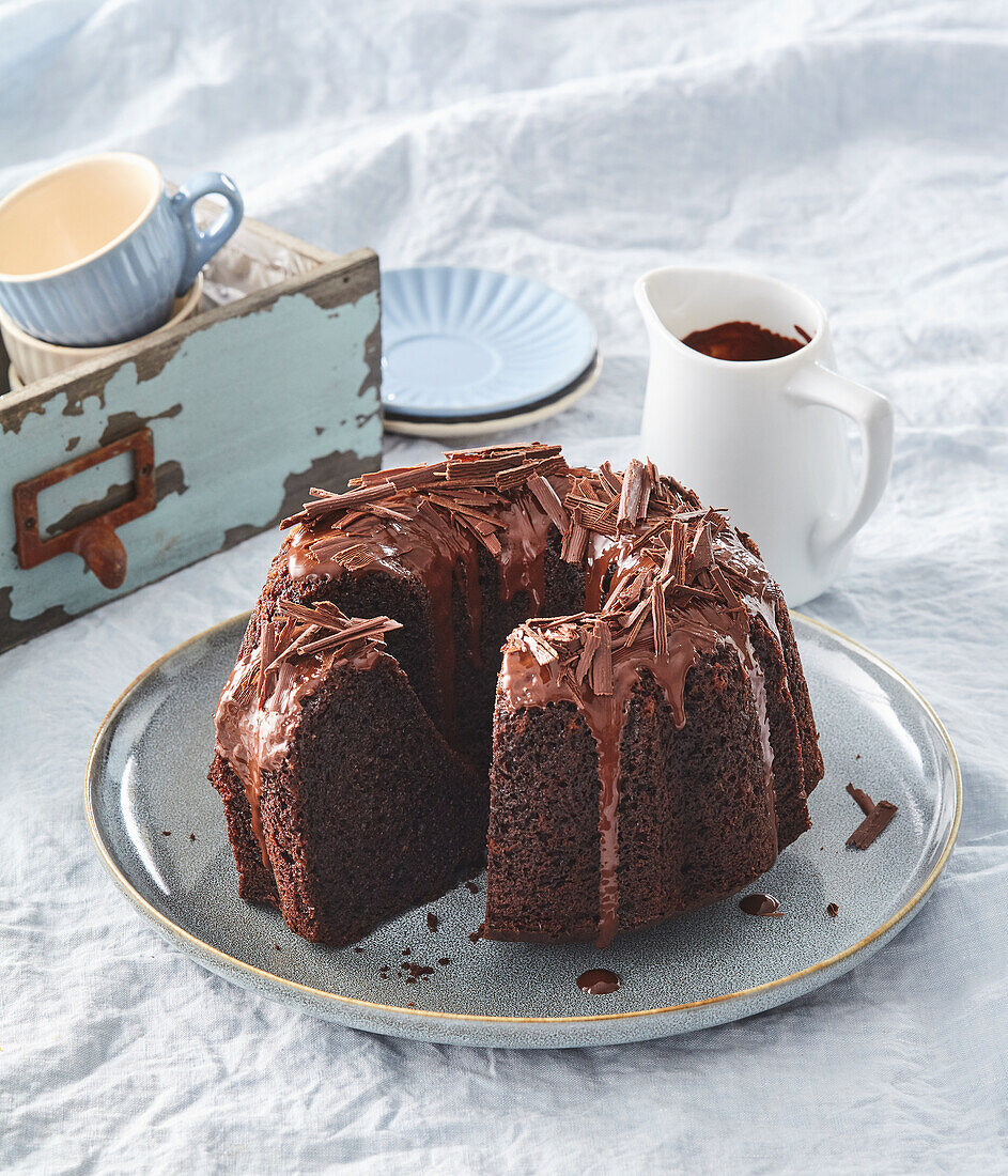 Chocolate bundt cake with rum and chocolate chips