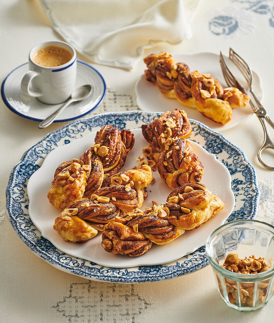 Chocolate twists with hazelnuts and nougat cream