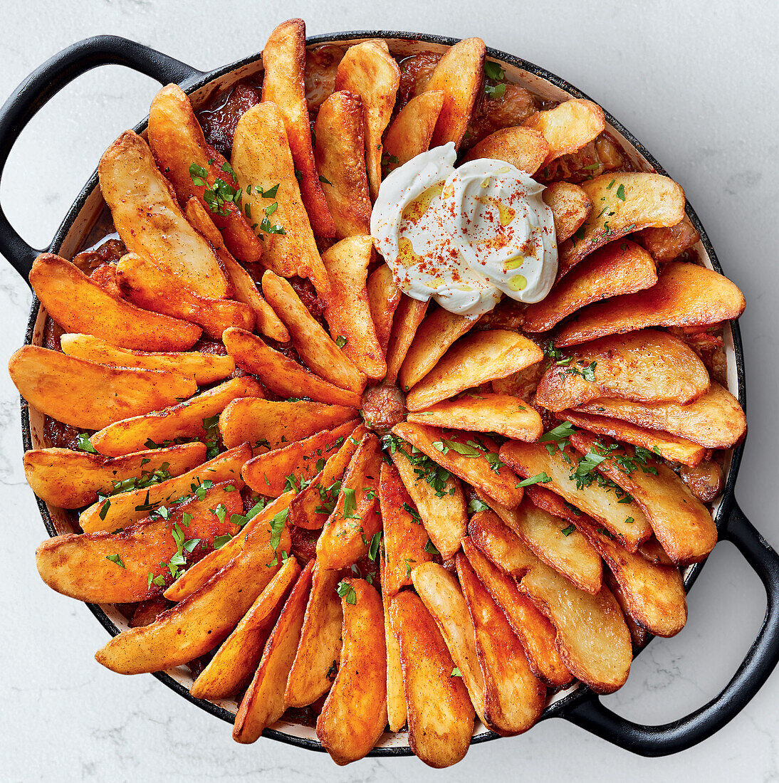 Slow-cooked smoky beef pie with beer-battered potatoes